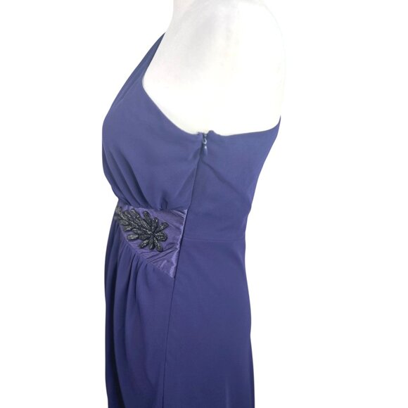 Evan-Picone One-Shoulder Mystic Purple Chiffon Dress W/ Beaded Waist Size 4 - Picture 10 of 15